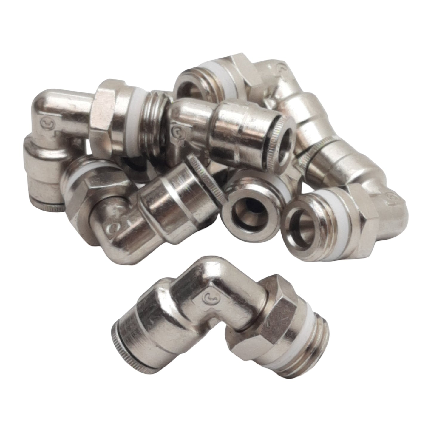 Used Lot of 8 Camozzi P6520-04-04 Elbow Swivel Fitting, ø1/4in Tube x 1/4in NPT Male