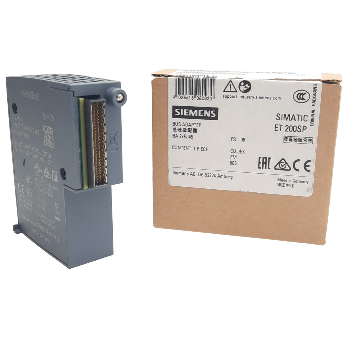 New Siemens 6ES7193-6AR00-0AA0 Bus Adapter,2 RJ45 ports, 69.5mm x59mm x 20mm