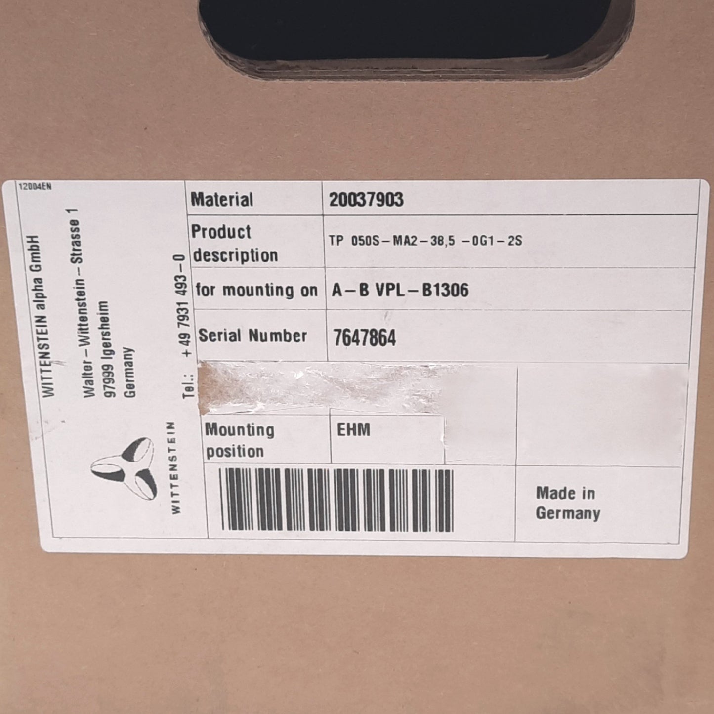 New Wittenstein TP050S-MA2-38,5-0G1-2S Planetary Gearbox, 38.5:1, ø24mm Hub, 1402Nm