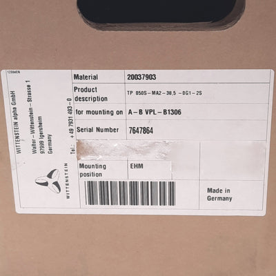 New Wittenstein TP050S-MA2-38,5-0G1-2S Planetary Gearbox, 38.5:1, ø24mm Hub, 1402Nm