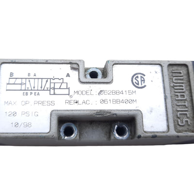 Used ASCO Numatics 062BB415M Solenoid Valve, 120 PSIG, 2.5 Watts, 24 VDC Coil