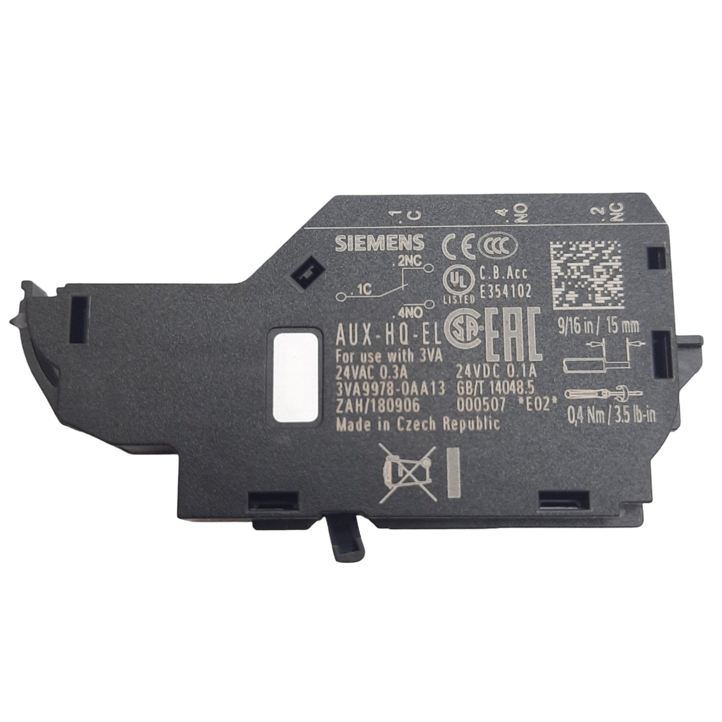 New Siemens 3VA9978-0AA13 Auxiliary Switch 0.3A, 24VAC/DC, 65.2 x 43.5 x 7.1mm