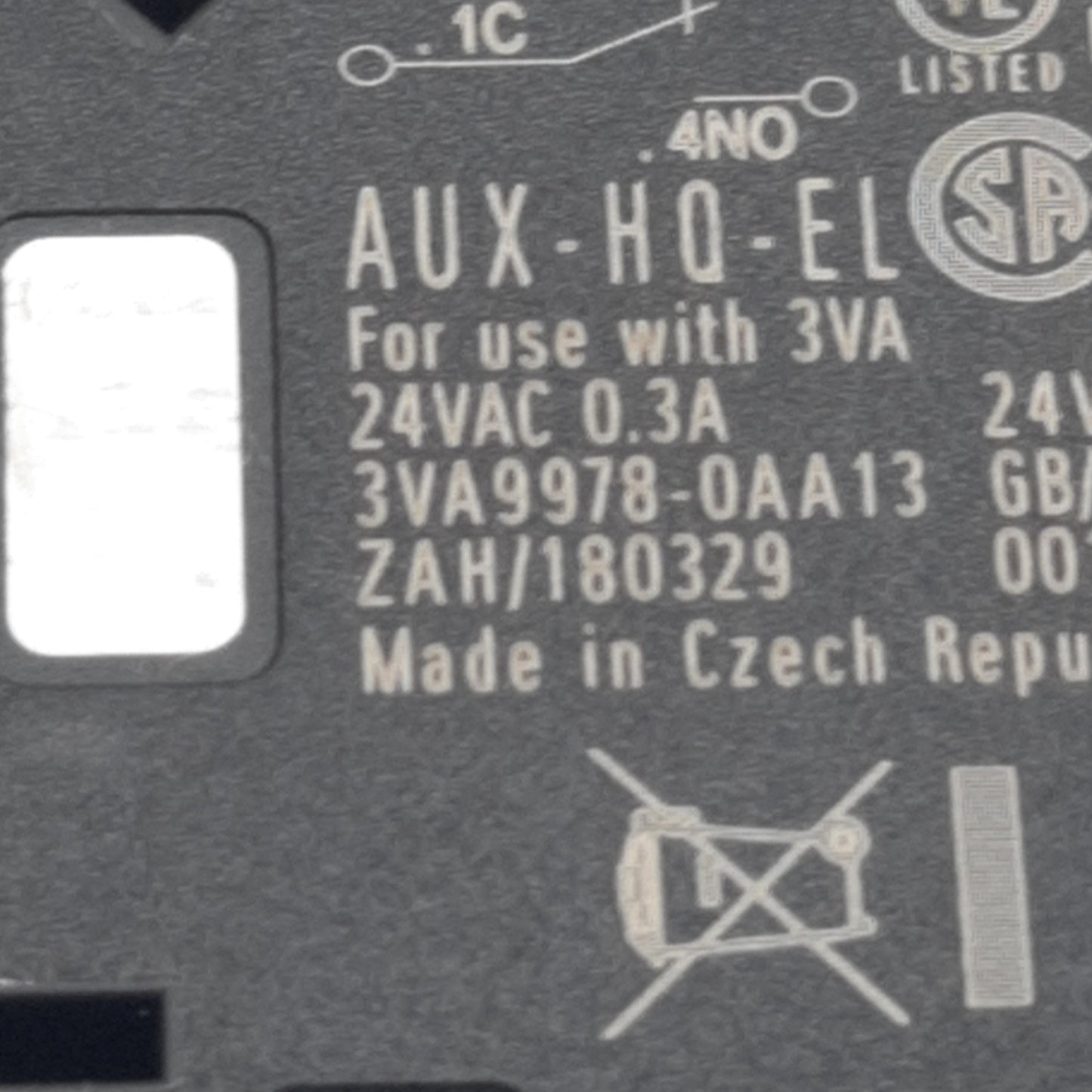 New Siemens 3VA9978-0AA13 Auxiliary Switch 0.3A, 24VAC/DC, 65.2 x 43.5 x 7.1mm