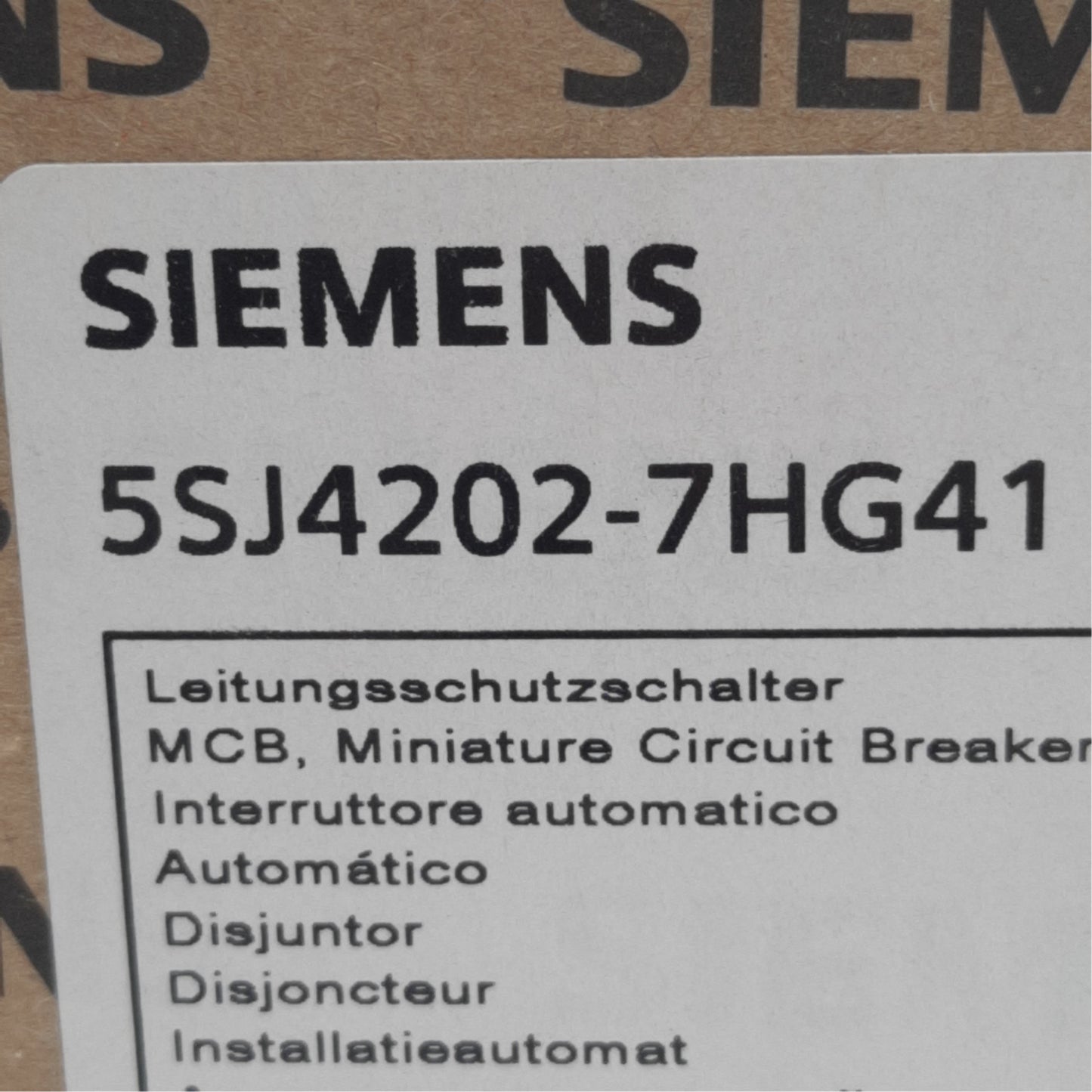 New Siemens 5SJ4202-7HG41 Miniature Circuit Breaker, 2-Pole, 400VAC/ 60VDC, 2A