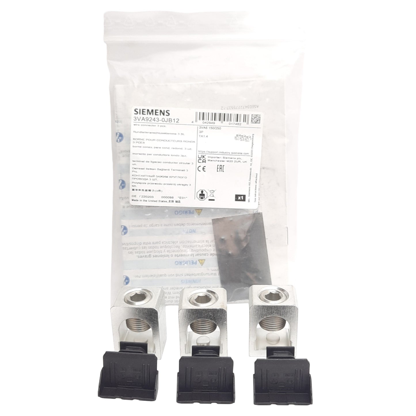 New Siemens 3VA9243-0JB12 Wire Connector Terminal Kit 3 Single Lugs 6AWG-350 kcmil