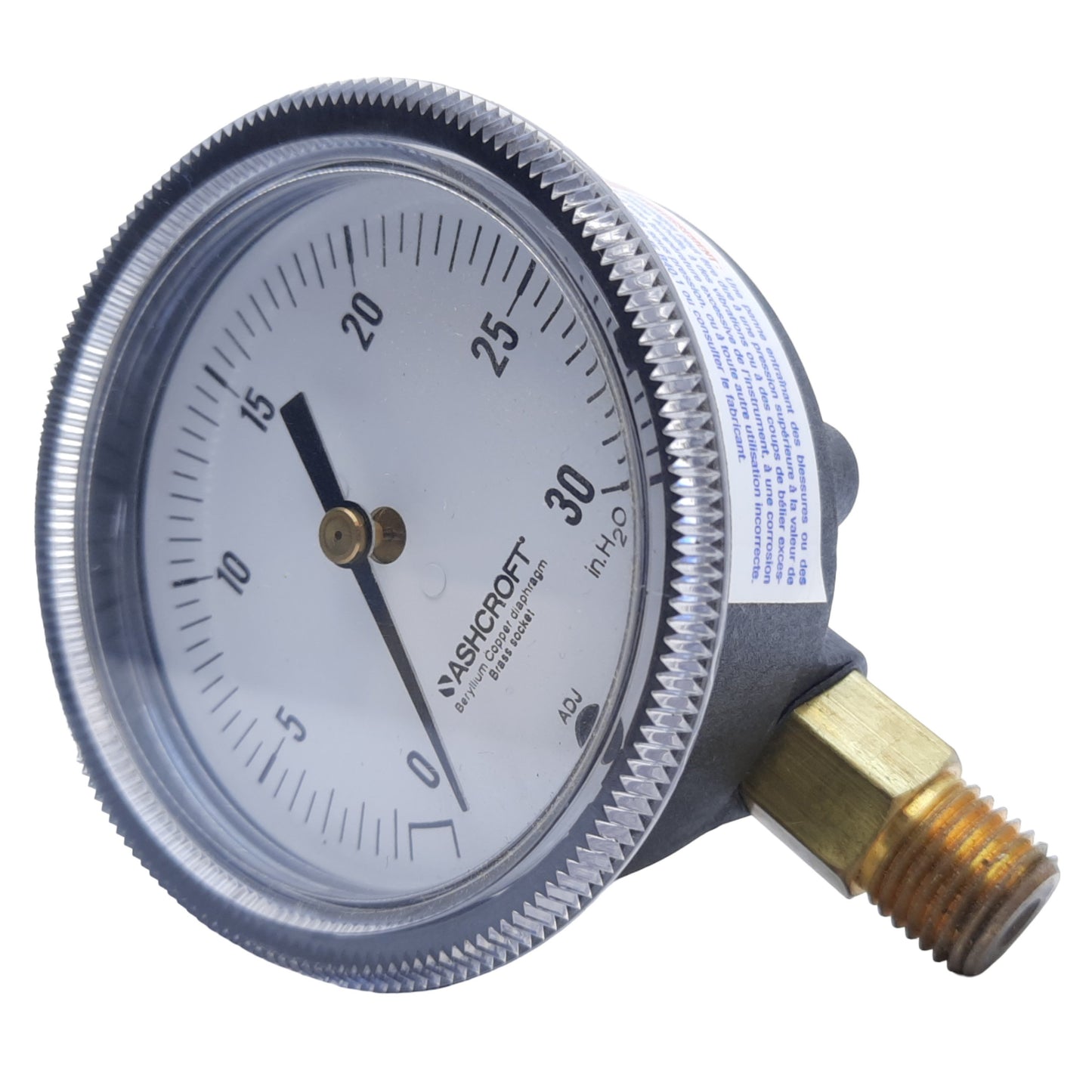 Used Ashcroft 25-1490A-02L-30IW Low Pressure Gauge, Size 2-1/2", 0/30 in. H₂O