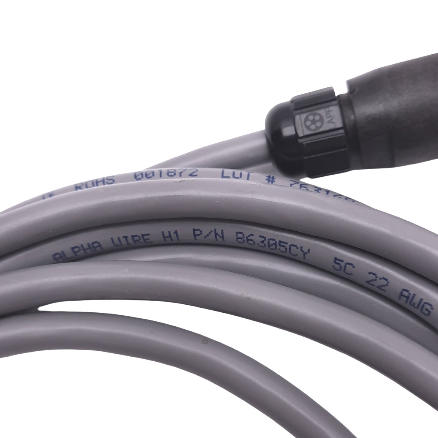 Used Alpha Wire 86305CY Flex Data Cable, M12 5-Pin, 11ft Length, 300V AC/DC