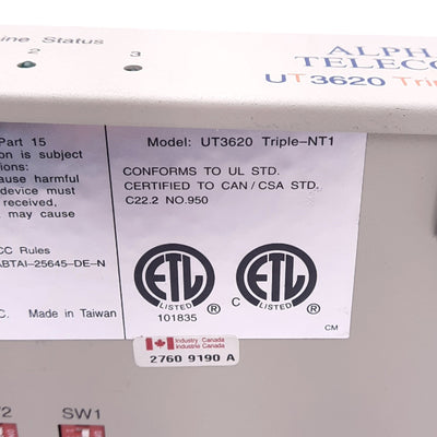 Used Alpha Telecom UT3620 Triple-NT1 Network Termination Device, RJ45, 9VDC 0.5A