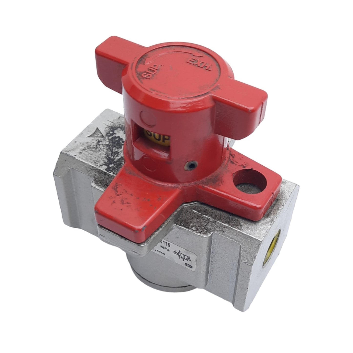 Used SMC NVHS4500-N02-X116 Pneumatic Valve, 3-Way, 1/4in NPT, 3/8in NPT, 0.1-1.0MPa
