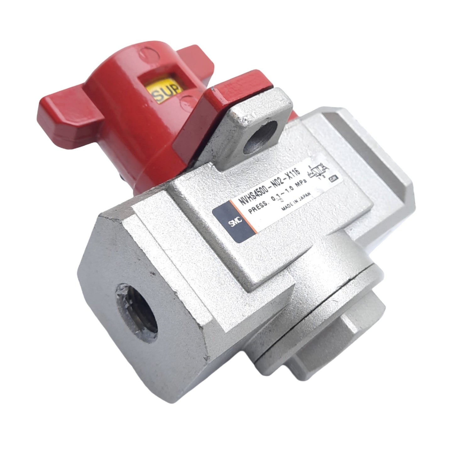 Used SMC NVHS4500-N02-X116 Pneumatic Valve, 3-Way, 1/4in NPT, 3/8in NPT, 0.1-1.0MPa