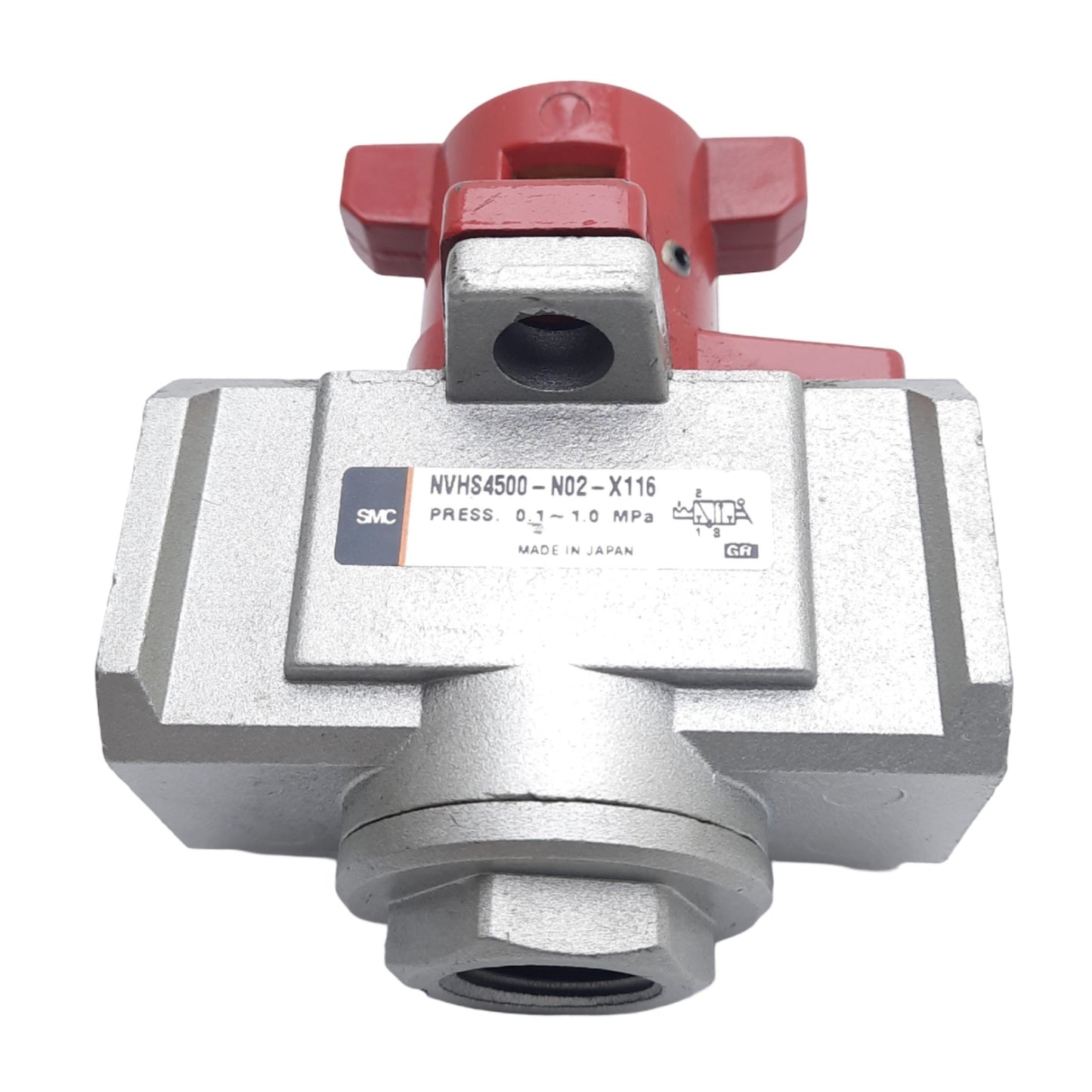 Used SMC NVHS4500-N02-X116 Pneumatic Valve, 3-Way, 1/4in NPT, 3/8in NPT, 0.1-1.0MPa
