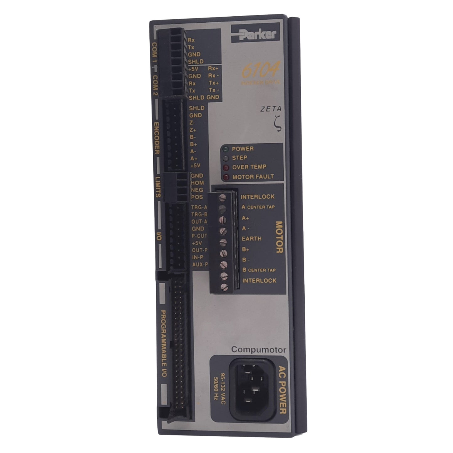 Used Parker ZETA 6104-10284 Compumotor Stepper Drive 1-Axis, 19-In 9-Out, 120VAC