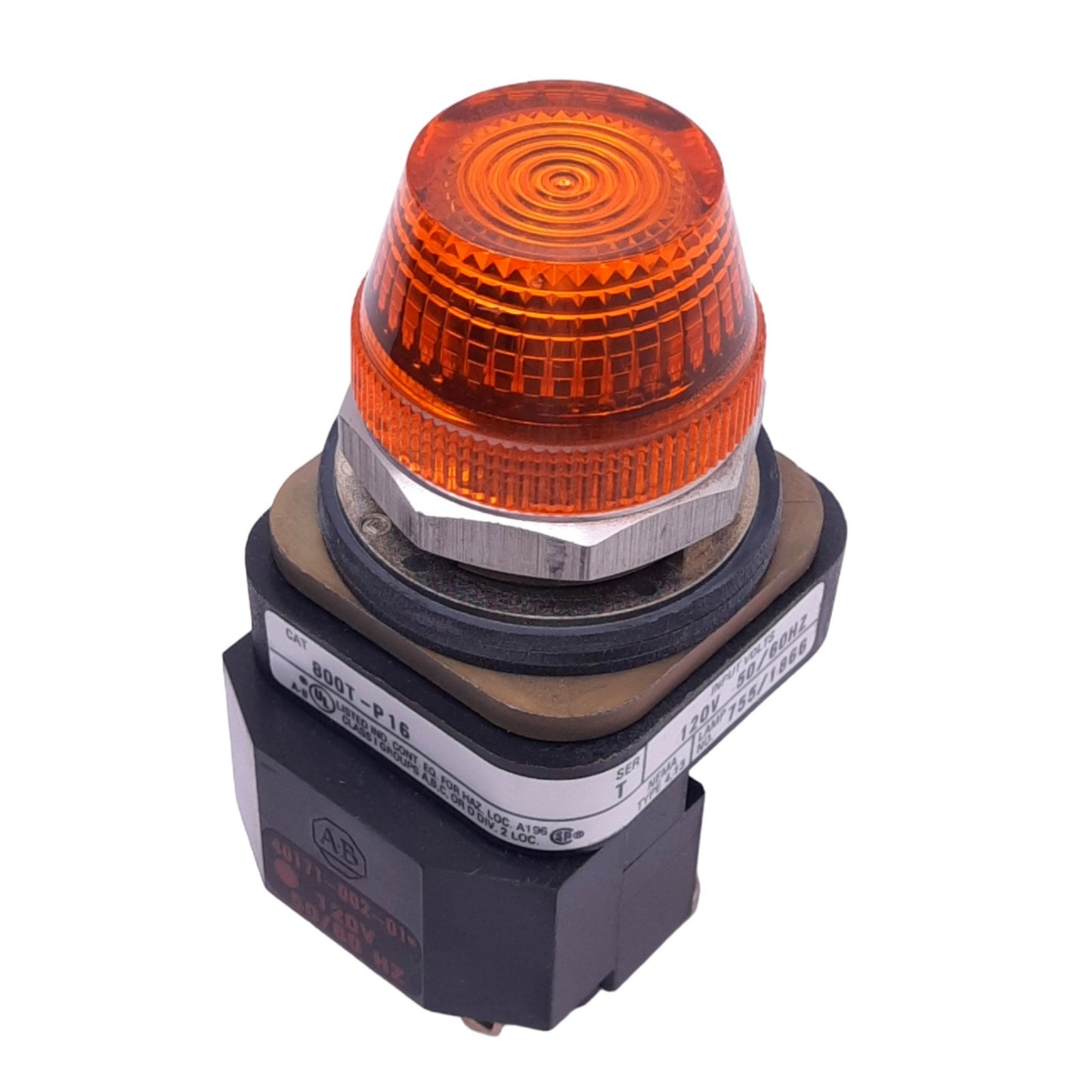 Used Allen Bradley 800T-P16 Amber Indicator Pilot Light, ø30mm, 120VAC Lamp