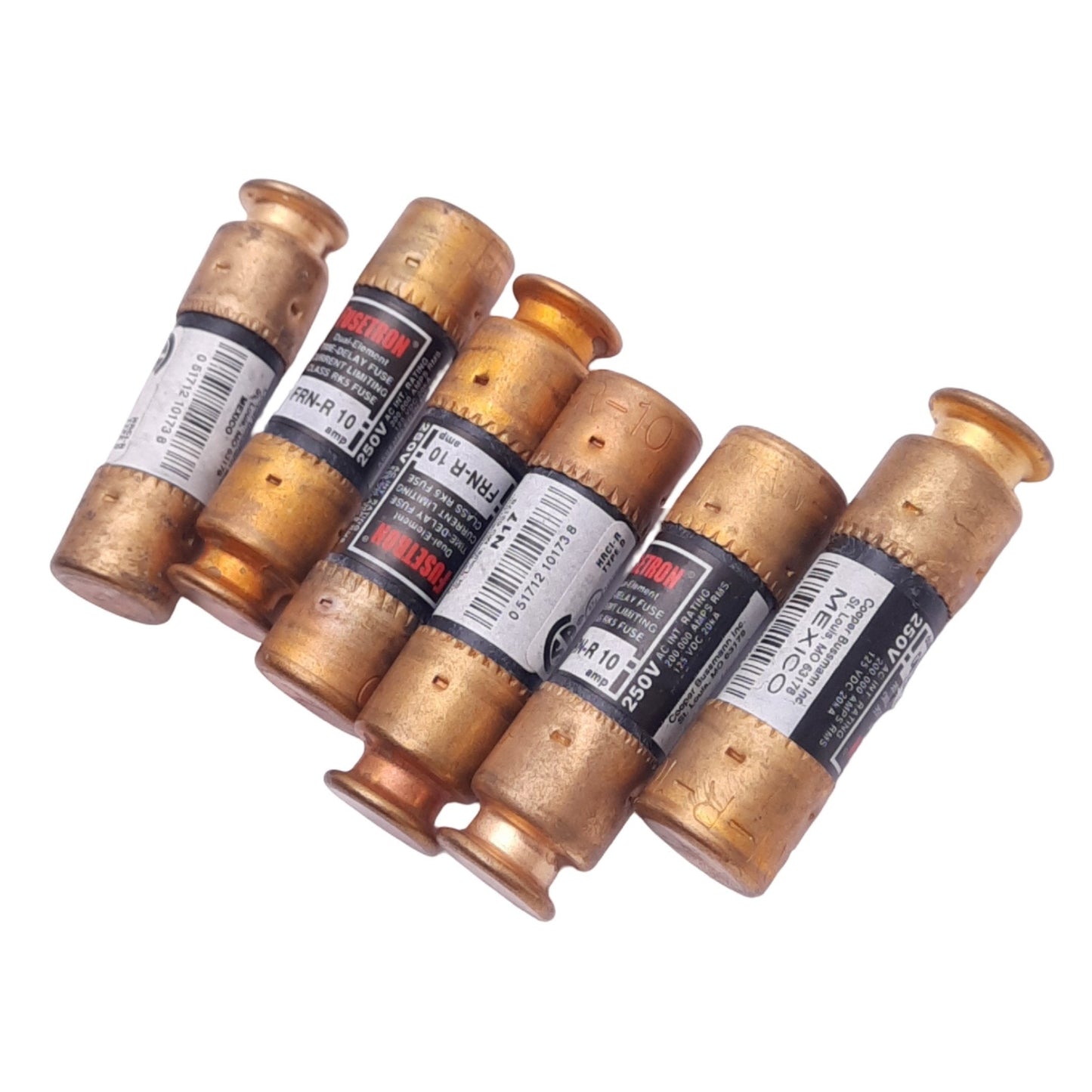 Used Lot of 6 Eaton Bussmann FRN-R-10 Time Delay Fuses, 10A, 250VAC, Class RK5