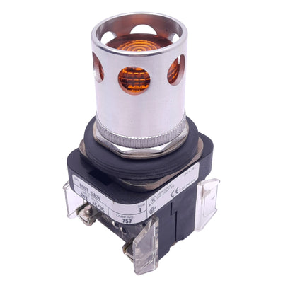 Used Allen Bradley 800T-QA24 Pushbutton Switch w/ Guard, ø30mm, 1NC 1NO, 24V Lamp
