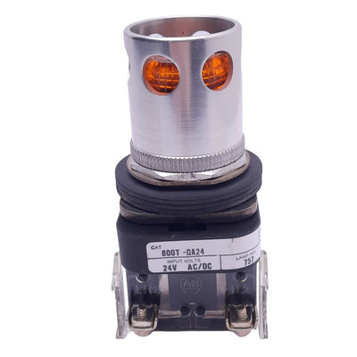 Used Allen Bradley 800T-QA24 Pushbutton Switch w/ Guard, ø30mm, 1NC 1NO, 24V Lamp