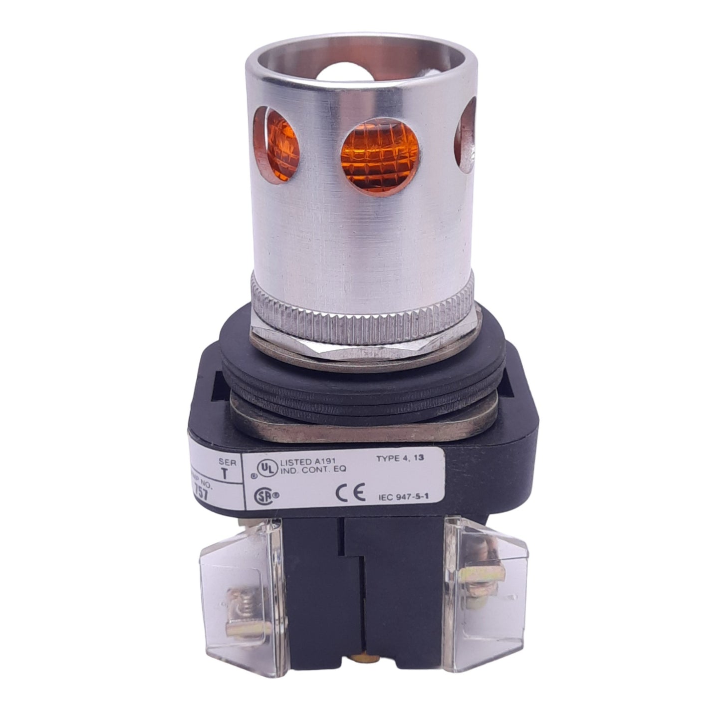 Used Allen Bradley 800T-QA24 Pushbutton Switch w/ Guard, ø30mm, 1NC 1NO, 24V Lamp