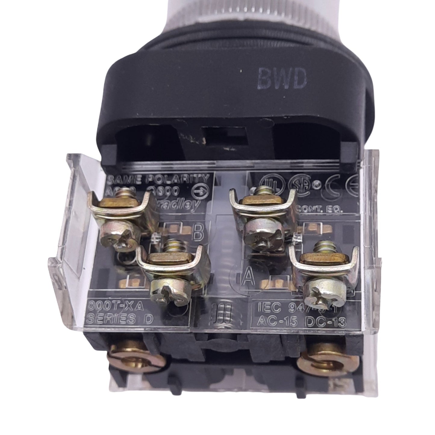 Used Allen Bradley 800T-QA24 Pushbutton Switch w/ Guard, ø30mm, 1NC 1NO, 24V Lamp