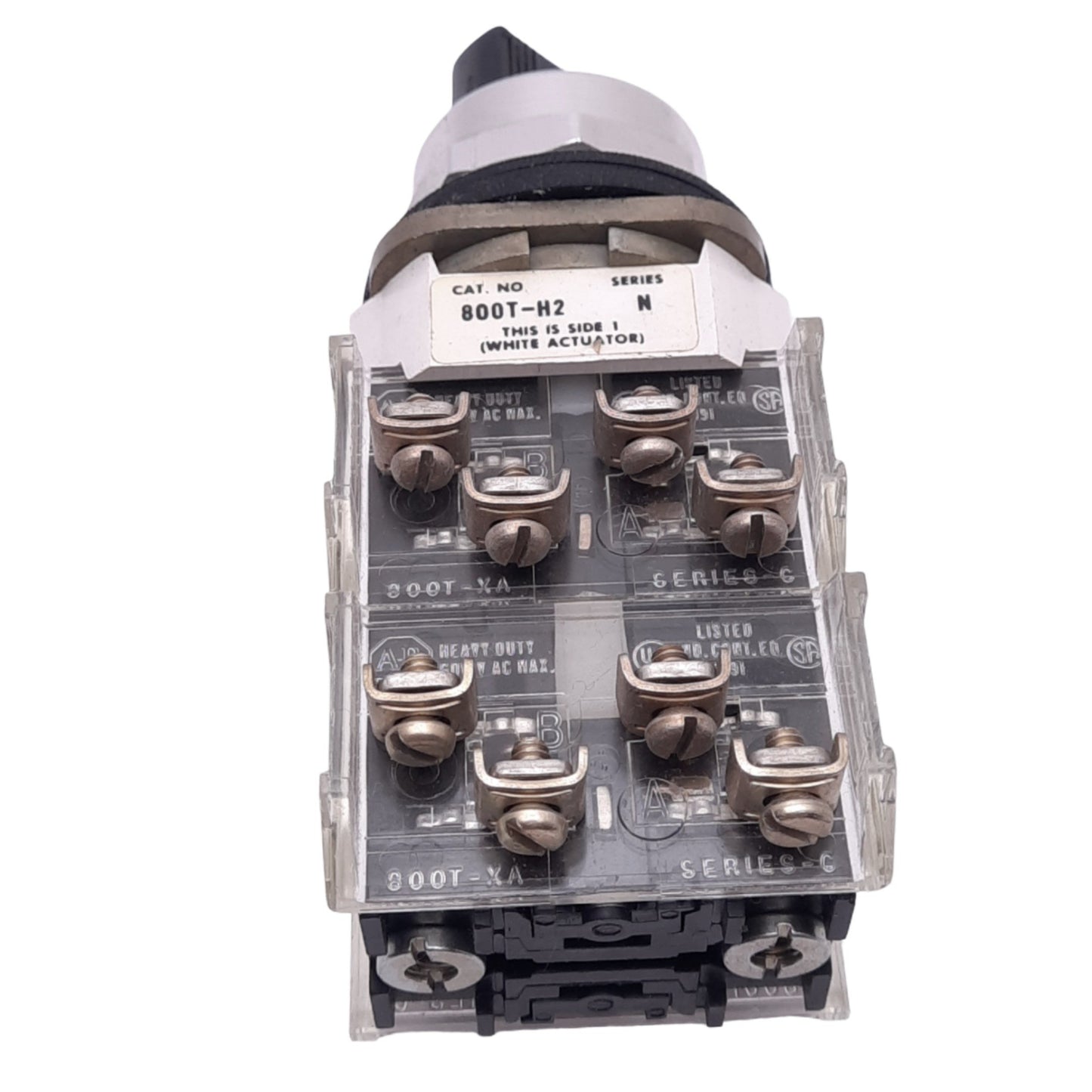 Used Allen Bradley 800T-H2 N Maintained Selector Switch, 2-Pos, 4NC 4NO, 600VAC 10A