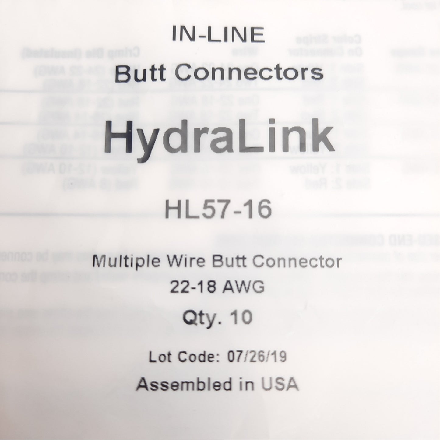 New Lot of 40 Hydra Link HL57-16 Butt Connectors Copper, Tin, 3/8in, 22-18AWG
