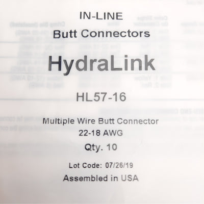 New Lot of 40 Hydra Link HL57-16 Butt Connectors Copper, Tin, 3/8in, 22-18AWG
