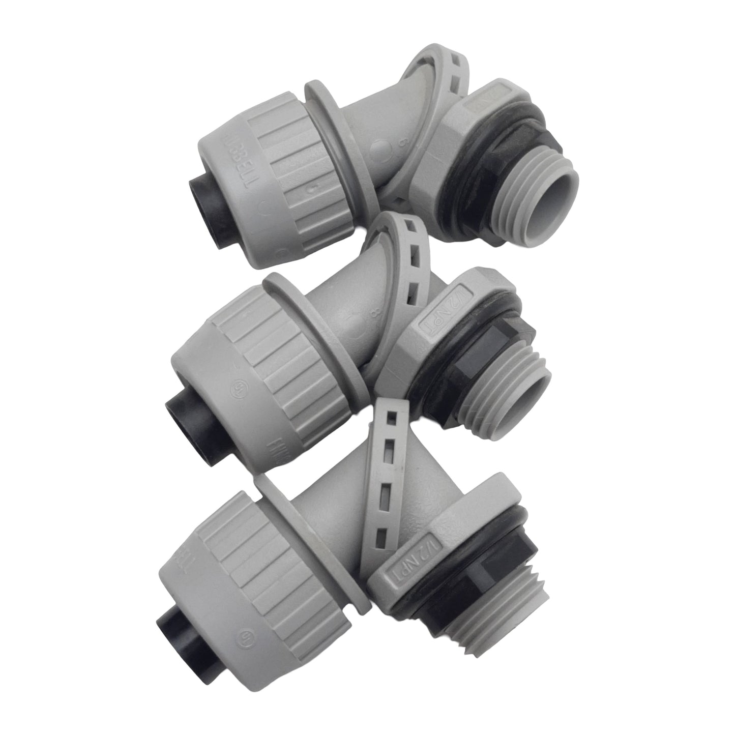 New Lot of 3 Hubbell PS0509NGY Liquid-Tight Connector, ø1/2in Tube x 1/2in NPT Male