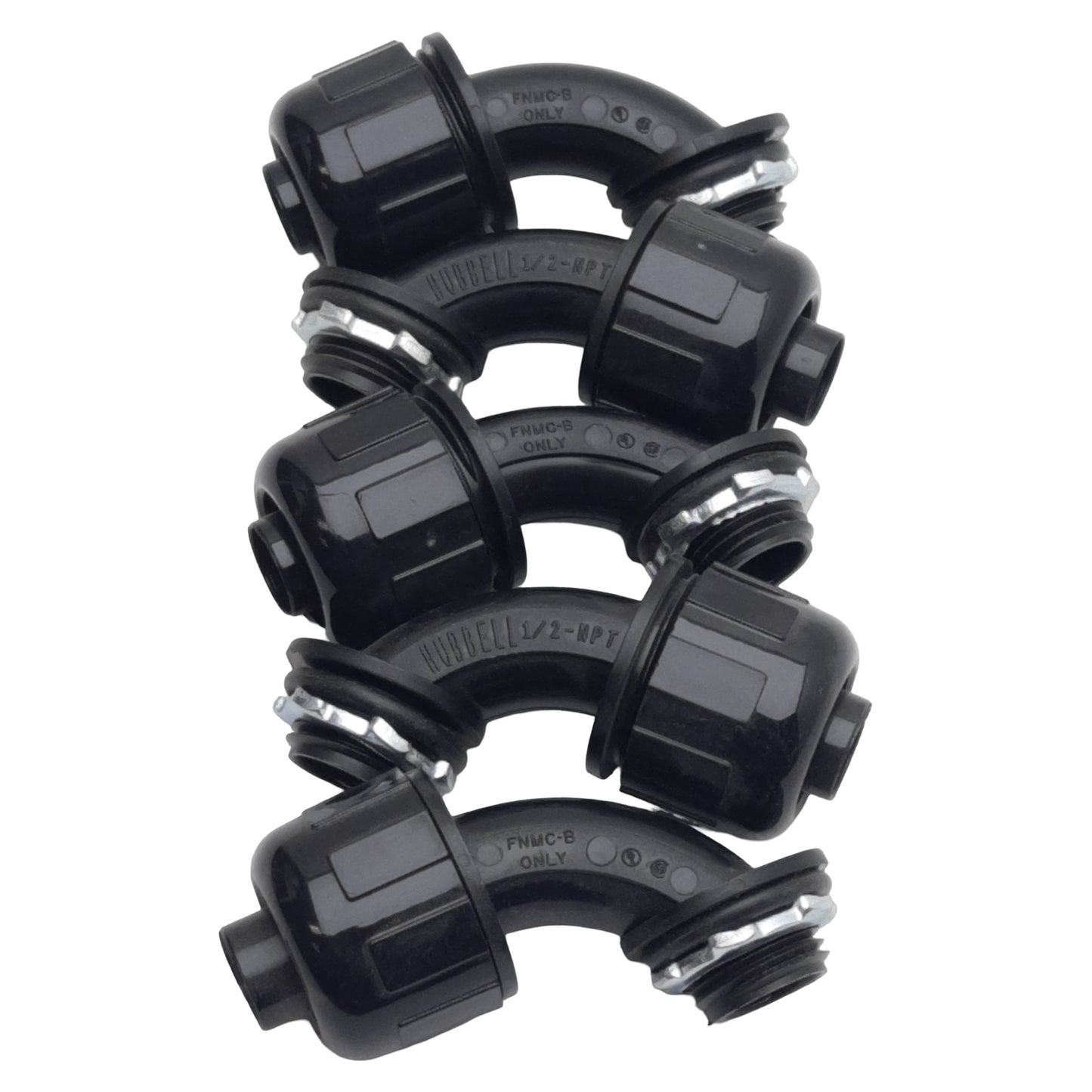 New Lot of 5 Hubbell P0509NBK Liquid-Tight Connector ø1/2" Tube x 1/2" NPT Male, 90°