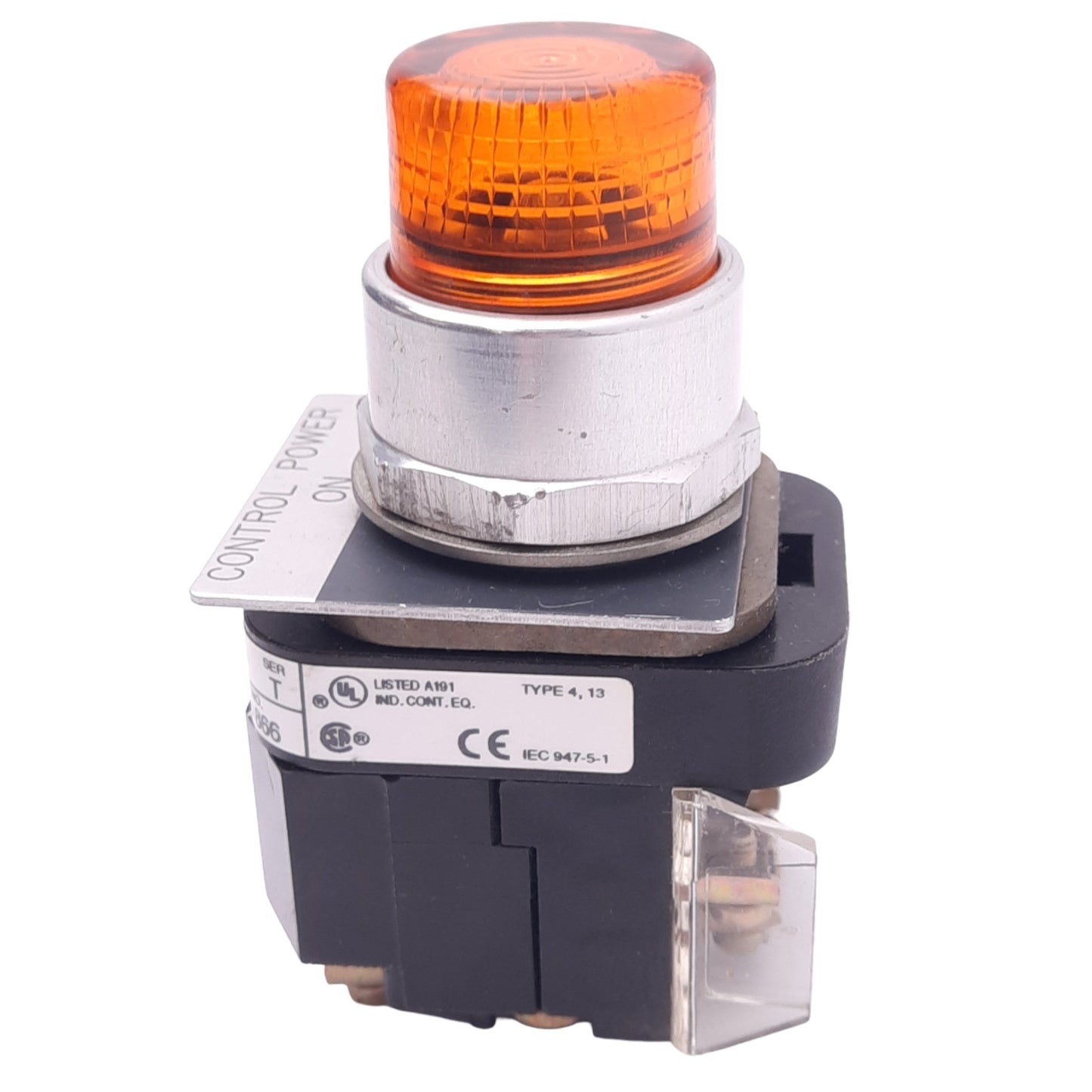 Used Allen Bradley 800T-PB16A Amber Illuminated Pushbutton, ø30mm, 1NC 1NO, 600V 10A