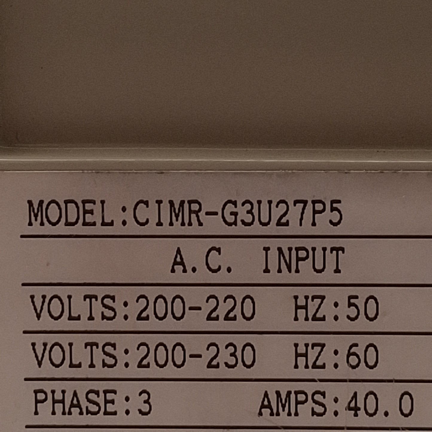 Used Yaskawa CIMR-G3U27P5 G3+ Adjustable Frequency AC Drive 3Ø 230VAC 40A 10HP 400Hz