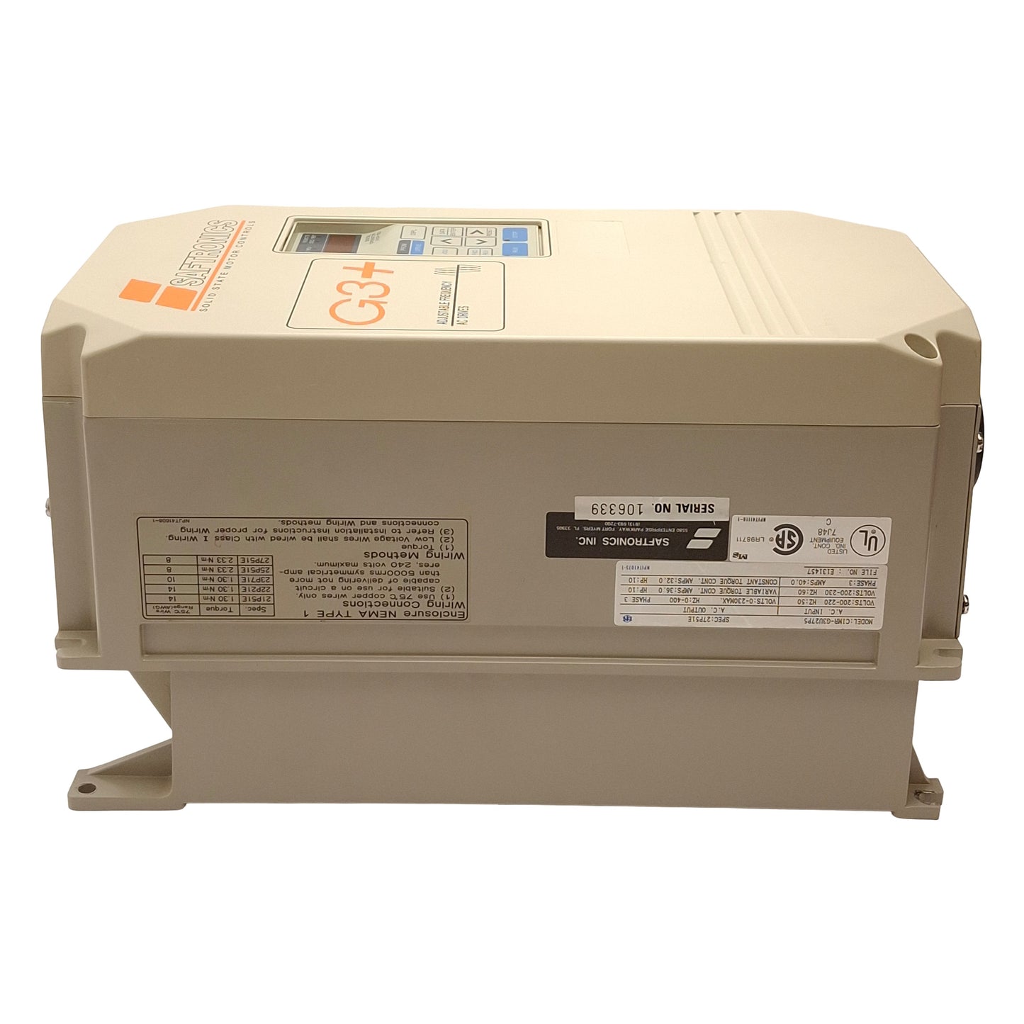 Used Yaskawa CIMR-G3U27P5 G3+ Adjustable Frequency AC Drive 3Ø 230VAC 40A 10HP 400Hz