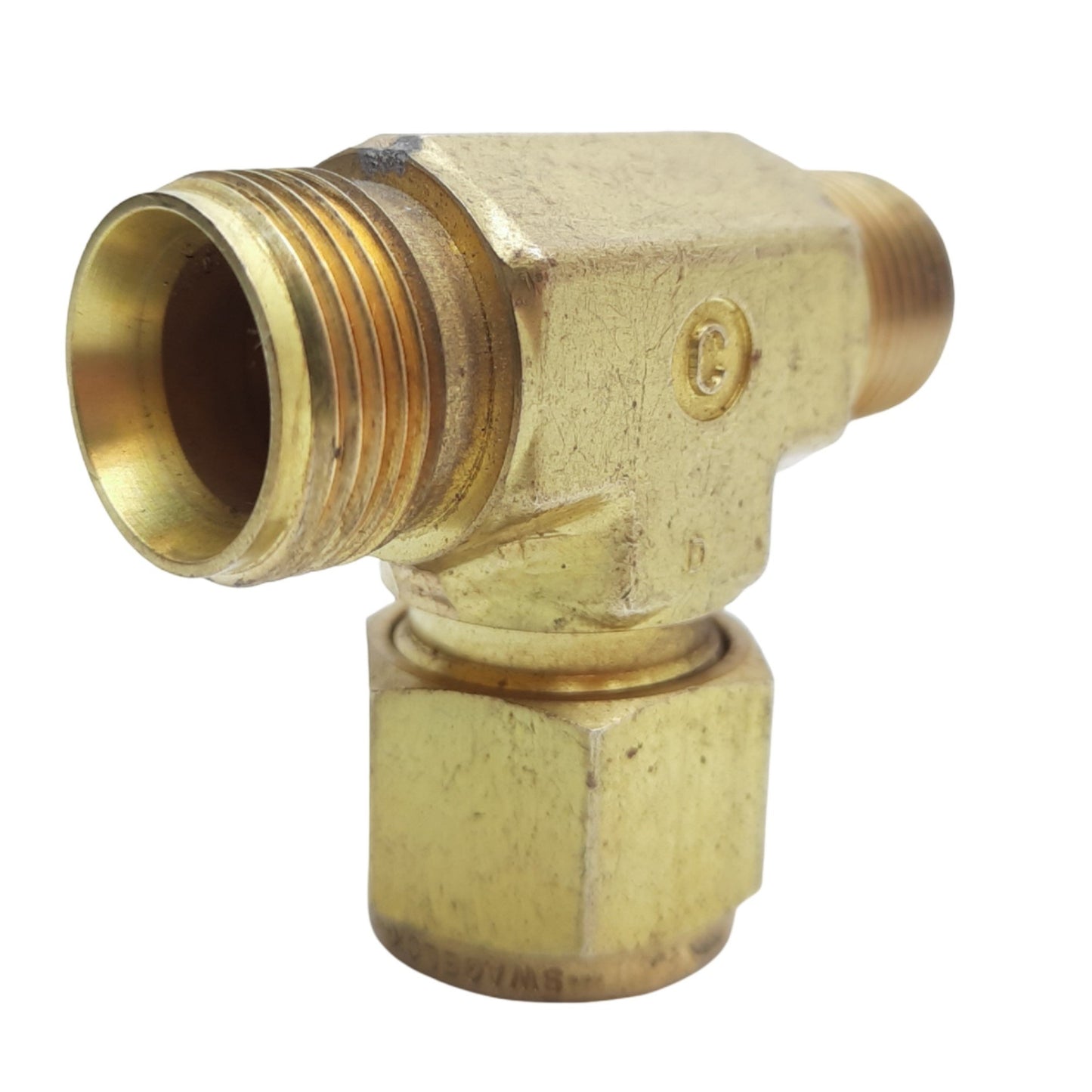 Used Lot of 4 Swagelok B-810-3TMT Brass Run Tee Fitting, 1/2" OD Tube x 3/8" NPT Male