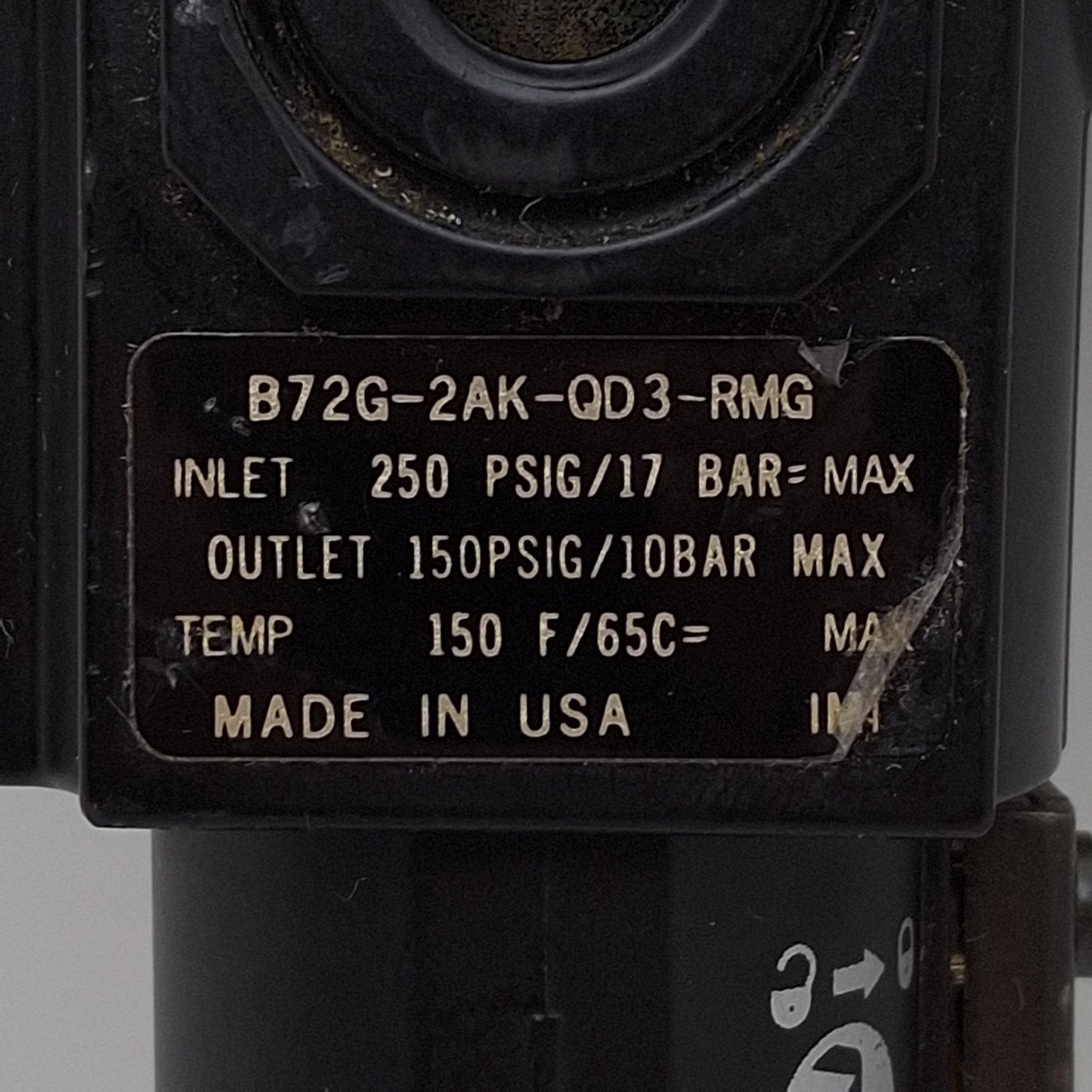 Used Norgren B72G-2AK-QD3-RMG Pneumatic Filter Regulator 40µm 4-150PSIG Set 1/4in PTF