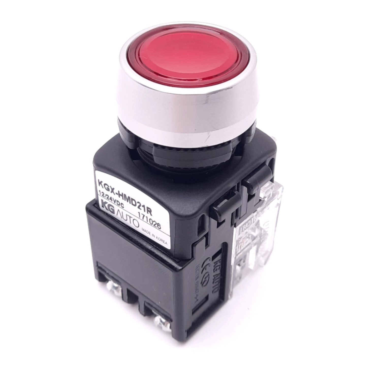New KG Auto KGX-HMD21R Illuminated Pushbutton Switch, ø22mm, 1NC+1NO, 12/24VDC Lamp