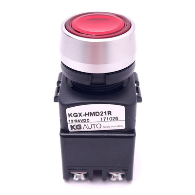 New KG Auto KGX-HMD21R Illuminated Pushbutton Switch, ø22mm, 1NC+1NO, 12/24VDC Lamp