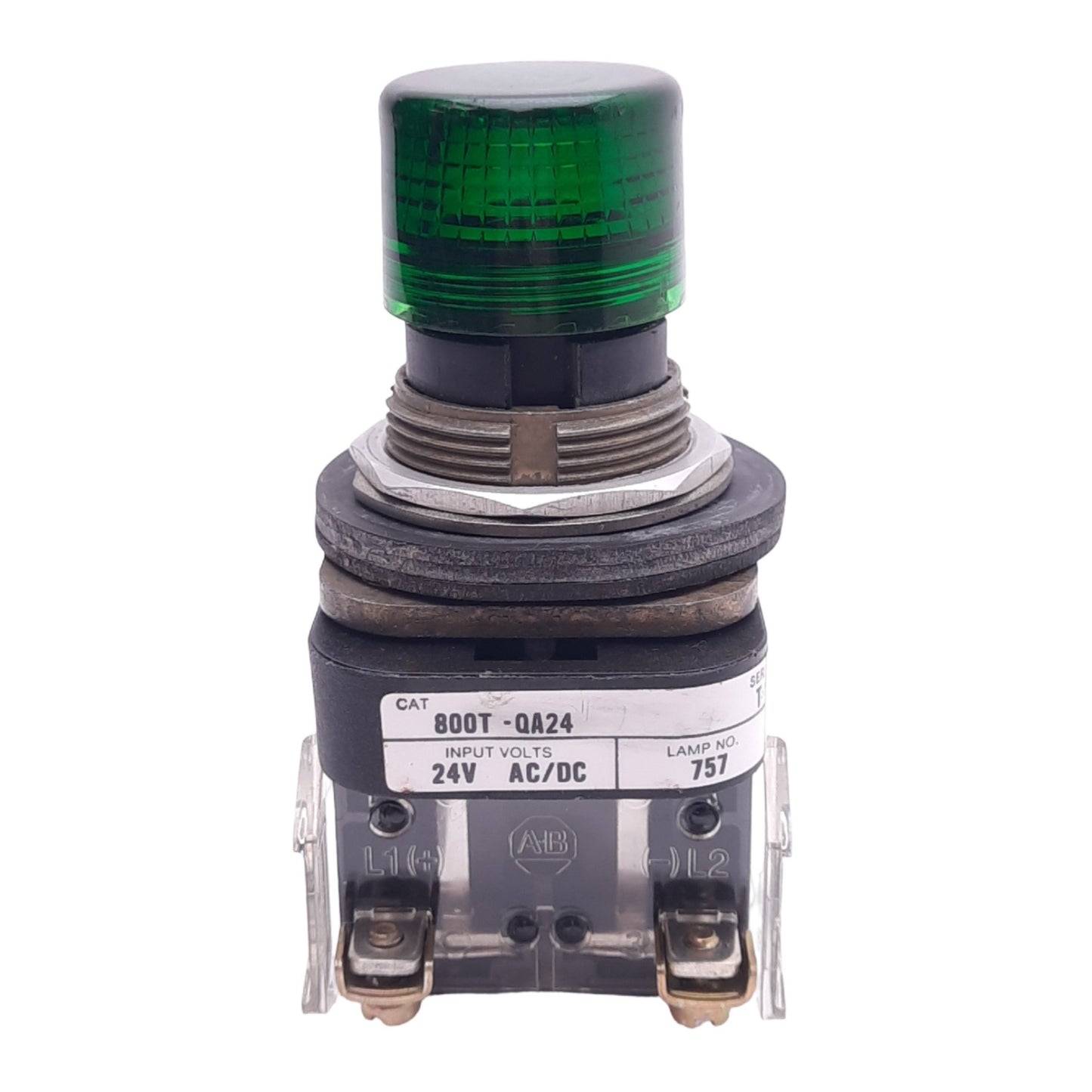 Used Allen Bradley 800T-QA24 Green Illuminated Pushbutton, ø30mm, 1NC 1NO, 600V 10A