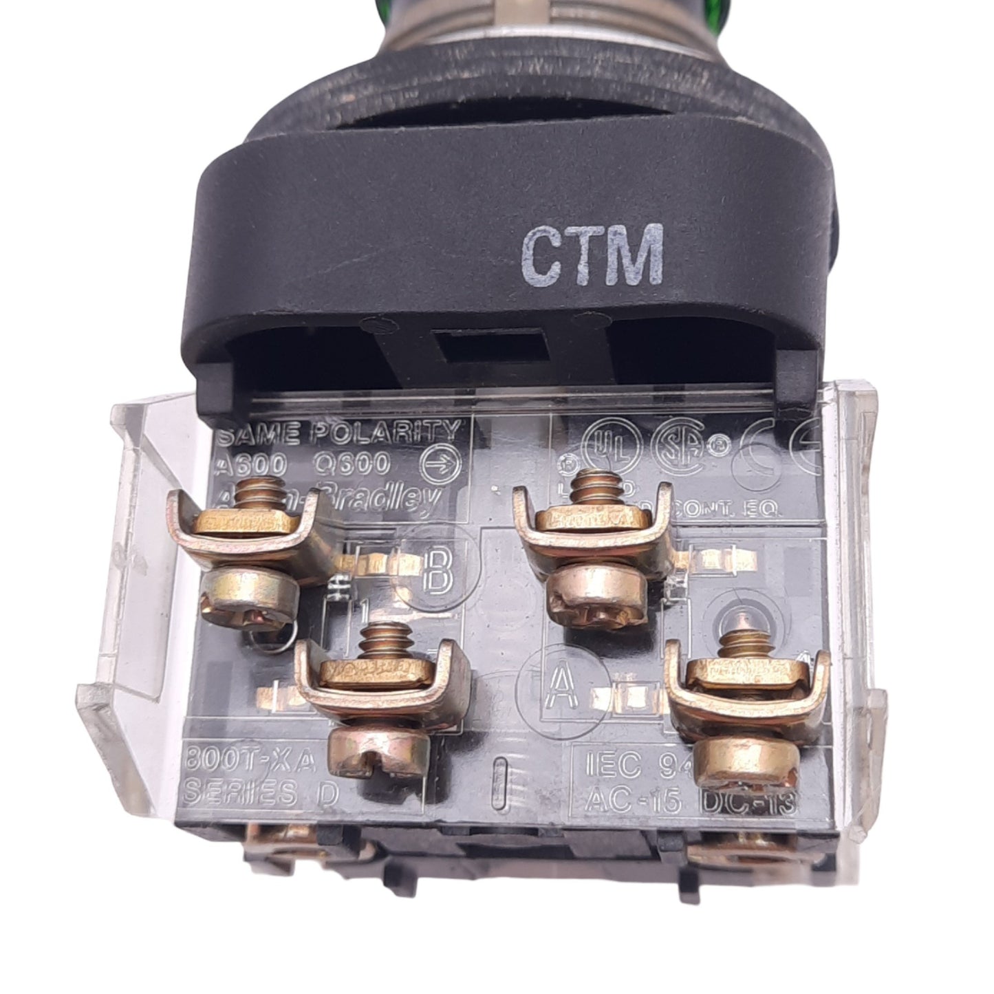 Used Allen Bradley 800T-QA24 Green Illuminated Pushbutton, ø30mm, 1NC 1NO, 600V 10A