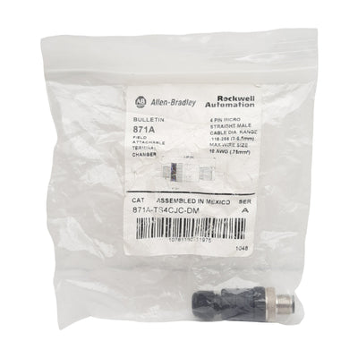 New Allen Bradley 871A-TS4CJC-DM Connector, 4-Pin M12 DC Micro Male, 4A 250VAC