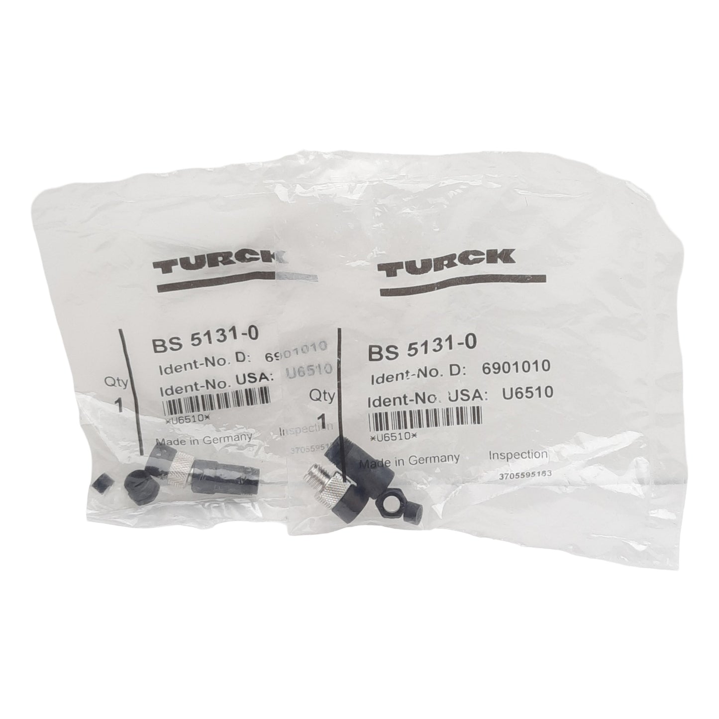 New Lot of 2 Turck BS 5131-0 Connector, 3-Pin M8 Straight Male, 4A 60VAC/75VDC