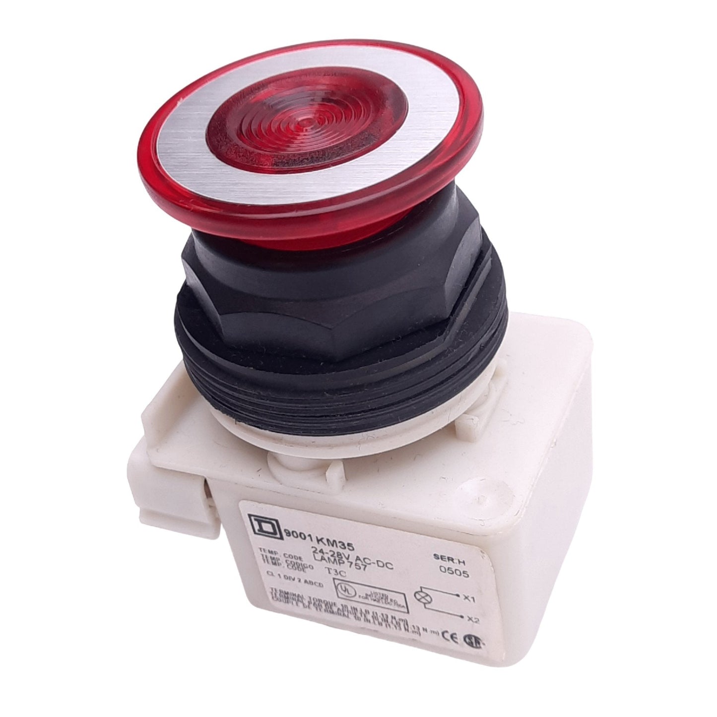 Used Square D 9001KM35 Red Illuminated Push/Pull E-Stop Button, ø30mm, 24-28VDC Lamp