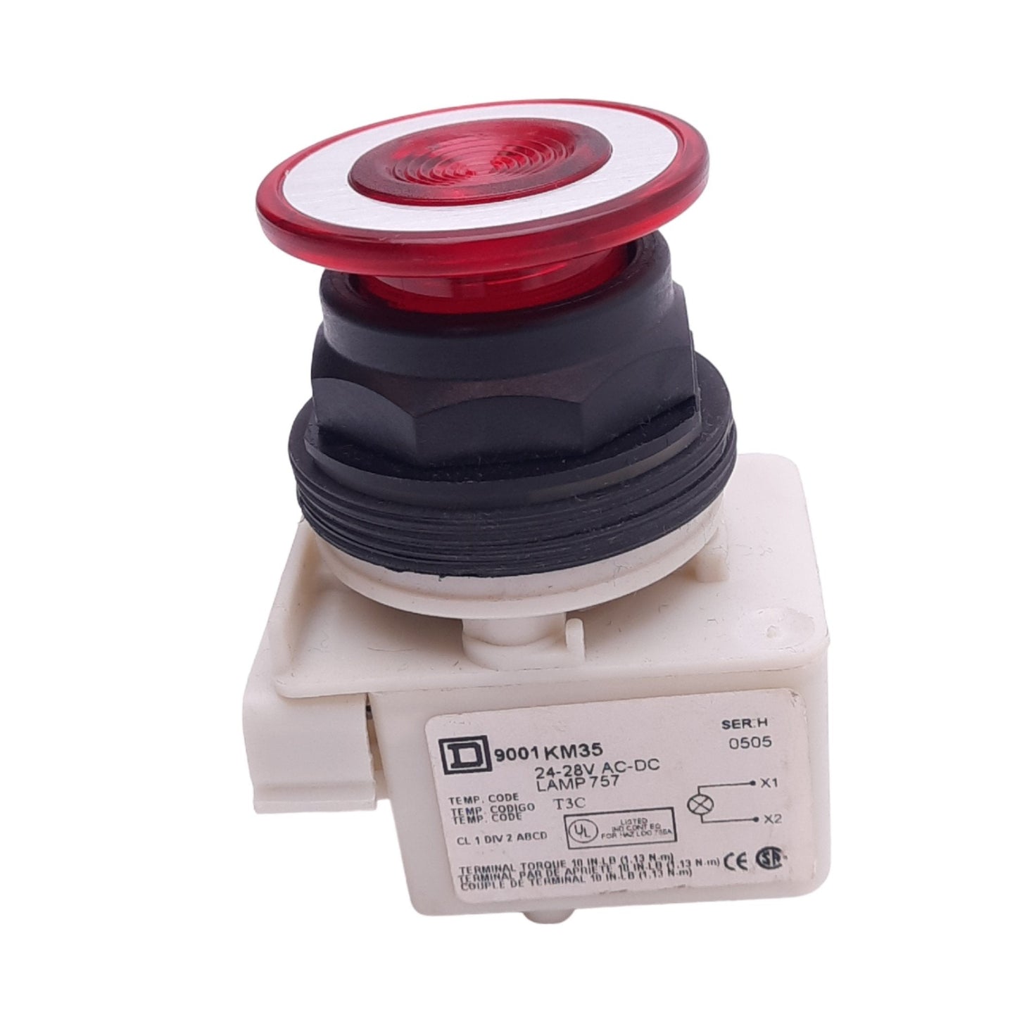 Used Square D 9001KM35 Red Illuminated Push/Pull E-Stop Button, ø30mm, 24-28VDC Lamp