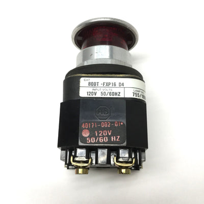 Used Allen Bradley 800T-FXP16D4 Illuminated Red E-Stop Button, Push-Pull, 120VAC, 1NC