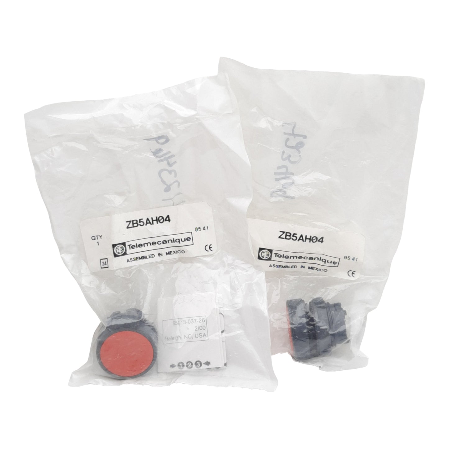 New Lot of 2 Telemecanique ZB5AH04 Pushbutton Operator, Red, 22mm, Flush