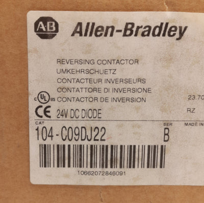 New Allen Bradley 104-C09DJ22 Reversing Contactor 3-P 690VAC 32A Contact, 24VDC Coil