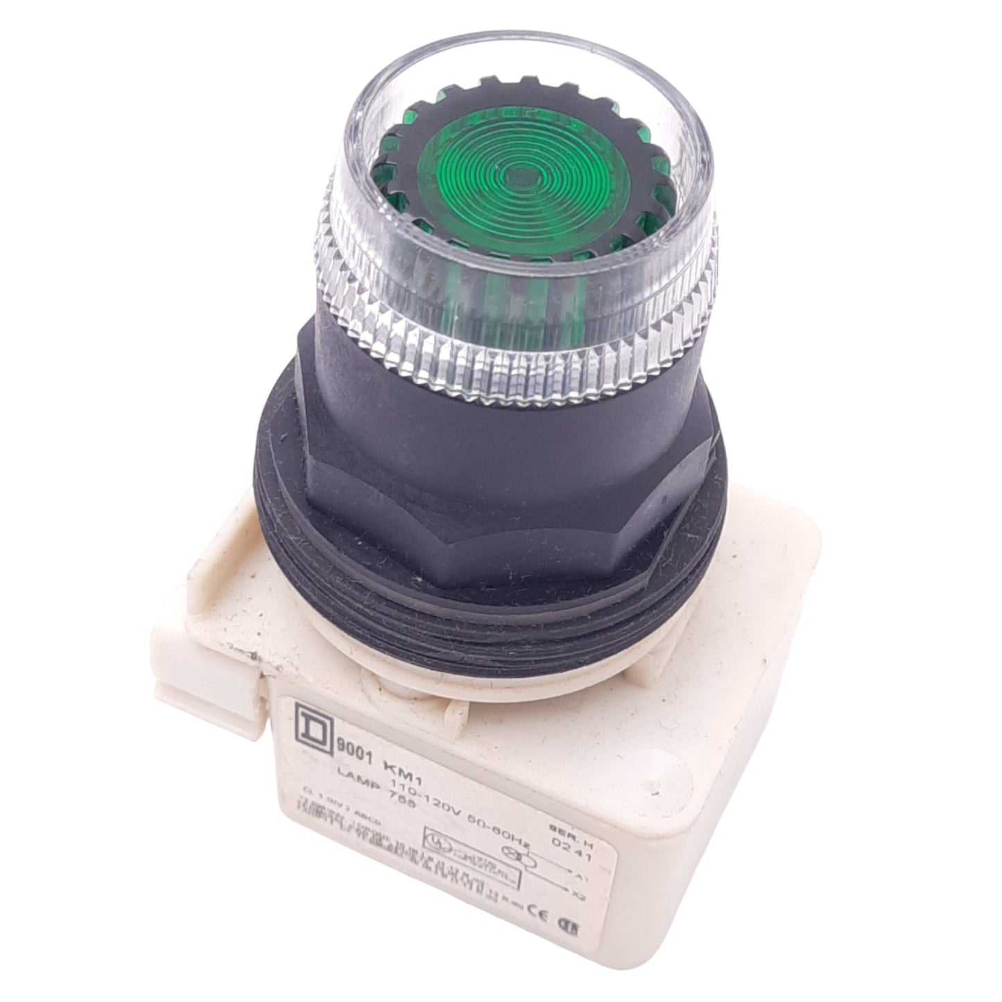 Used Square D 9001KM1 Green Illuminated Push Button, ø30mm, 110-120VAC Lamp
