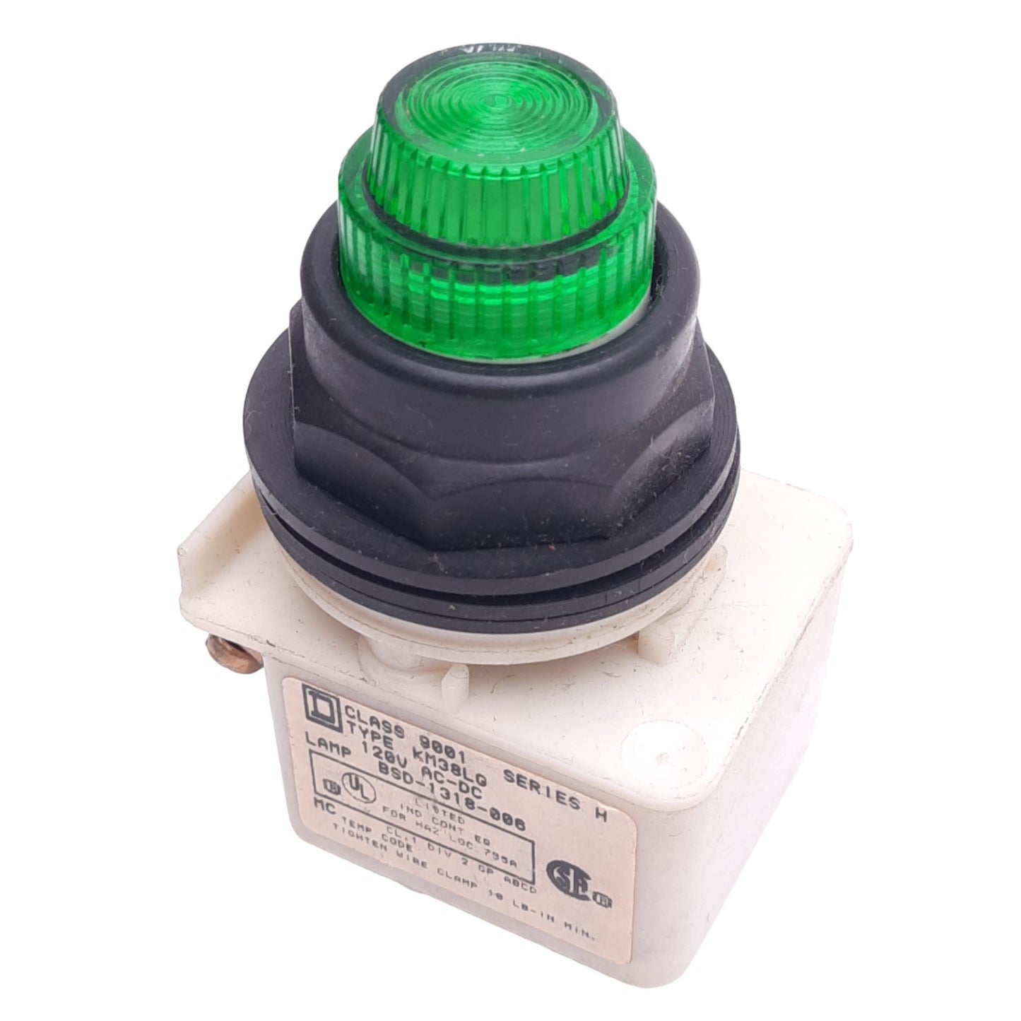 Used Square D 9001KM38LG Green Illuminated Push Button Switch, ø30mm, 120VAC/DC Lamp