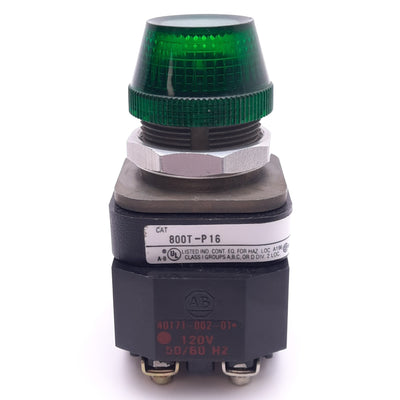 Used Allen Bradley 800T-P16 T Green Indicator Pilot Light, ø30mm, 120VAC Lamp
