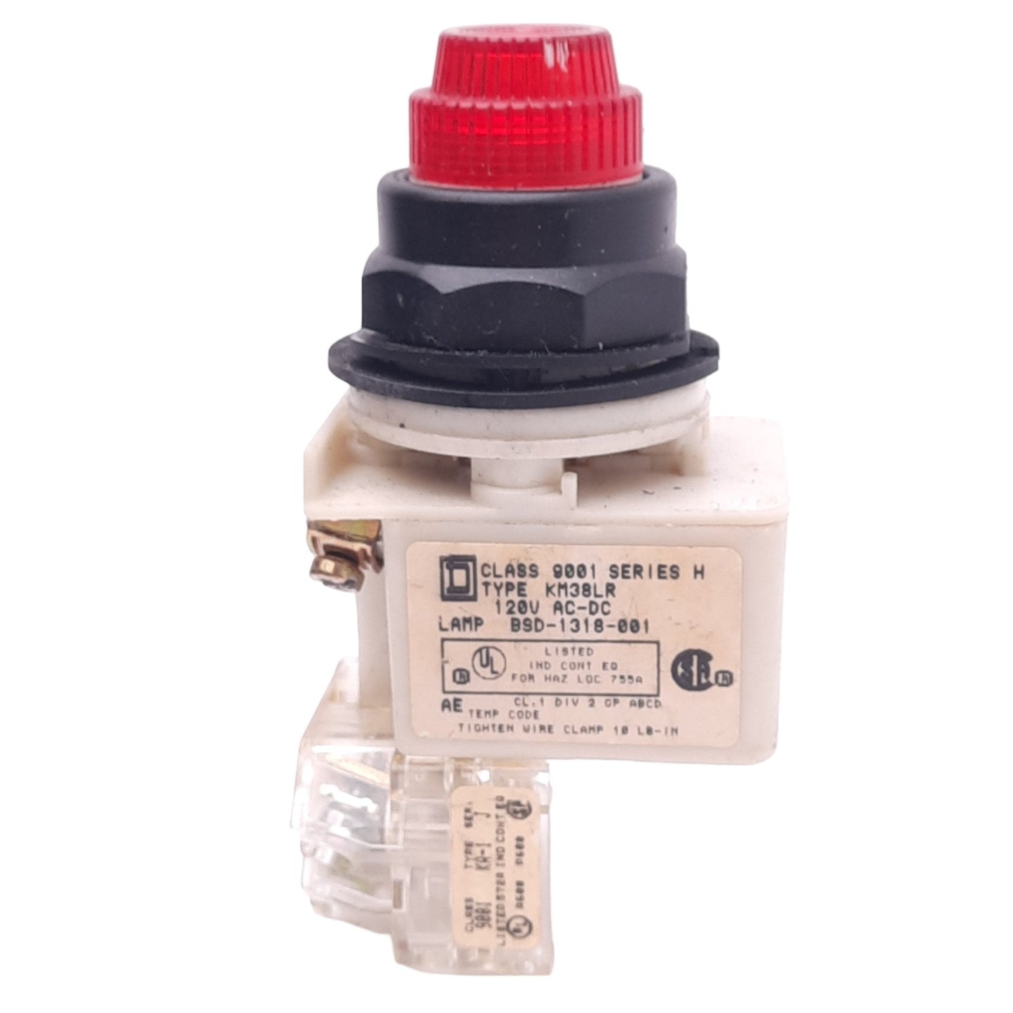 Used Square D 9001KM38LR Red Illuminated Pushbutton, ø30mm, 1NO 1NC, 600VAC 10A Max