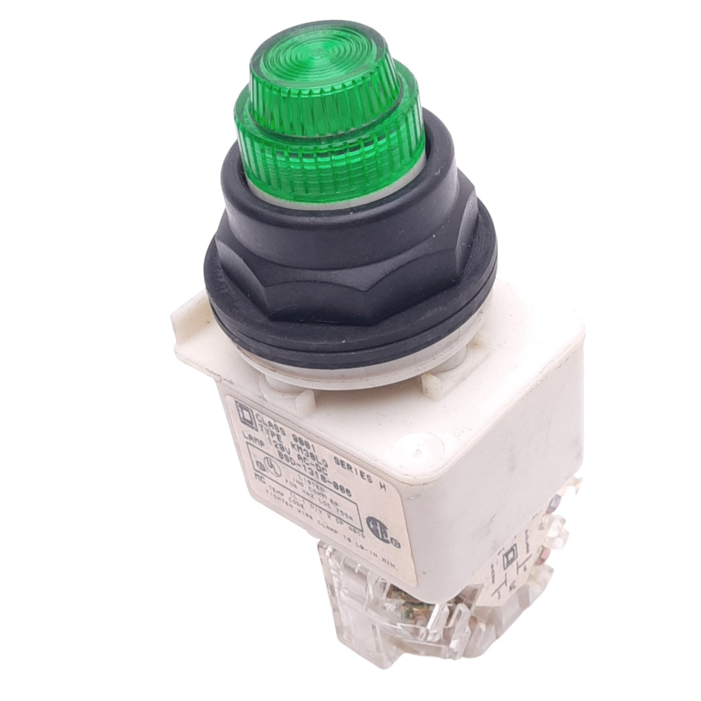 Used Square D 9001KM38LG Green Illuminated Pushbutton, ø30mm, 1NC 1NO, 120VAC/DC Lamp