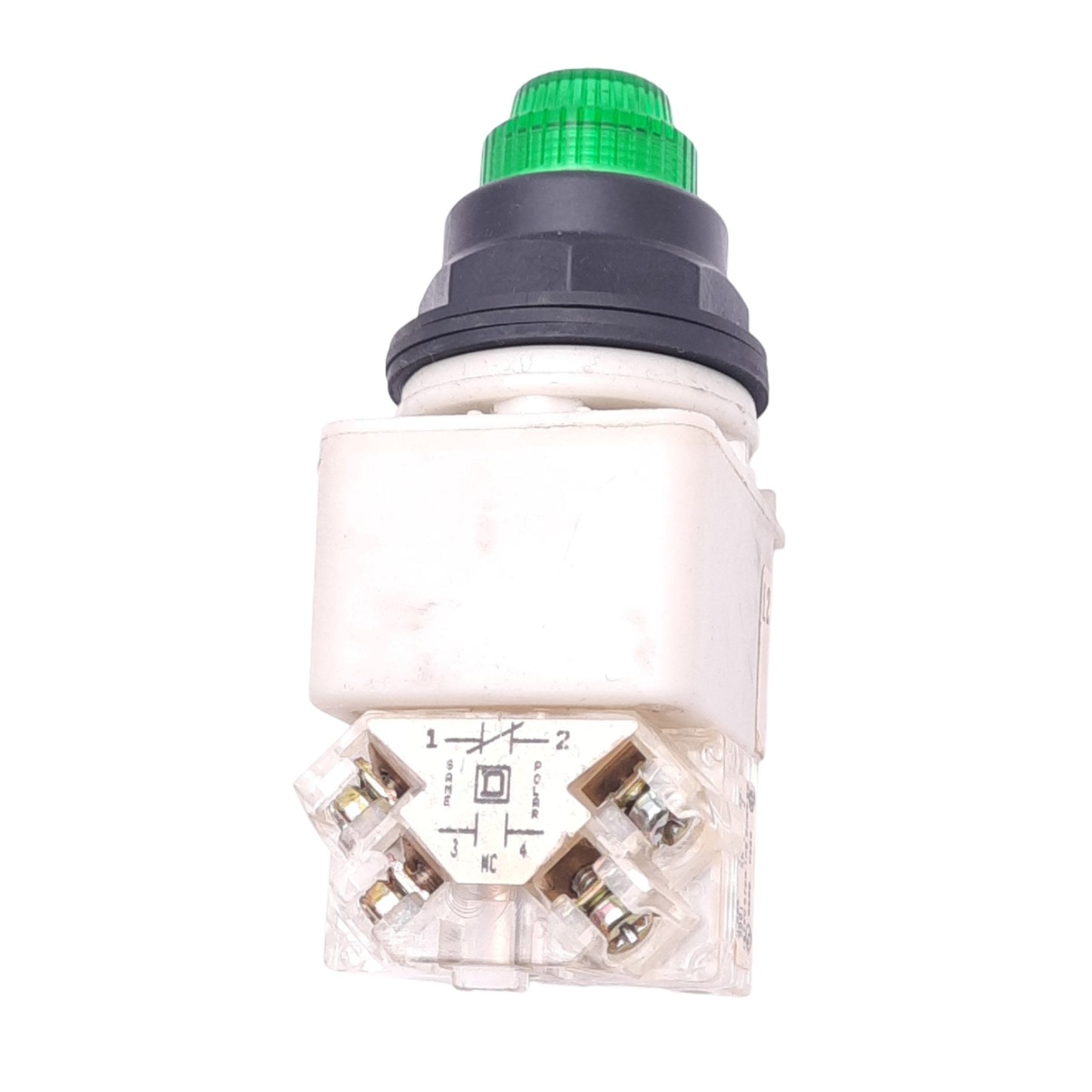 Used Square D 9001KM38LG Green Illuminated Pushbutton, ø30mm, 1NC 1NO, 120VAC/DC Lamp