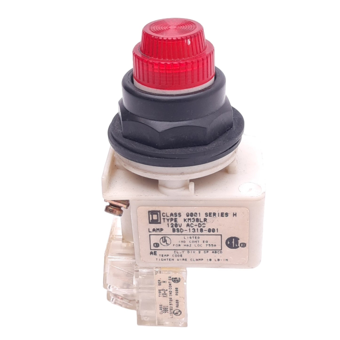 Used Square D 9001KM38LR Red Illuminated Pushbutton, ø30mm, 1 N.O., 600VAC 10A Max